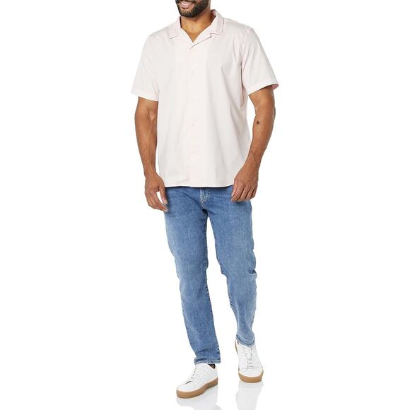 AMAZON ESSENTIALS MEN'S VACATION COTTON RESORT SHIRT, SLIM-FIT SHORT SLEEVE PINK - Picture 3 of 6